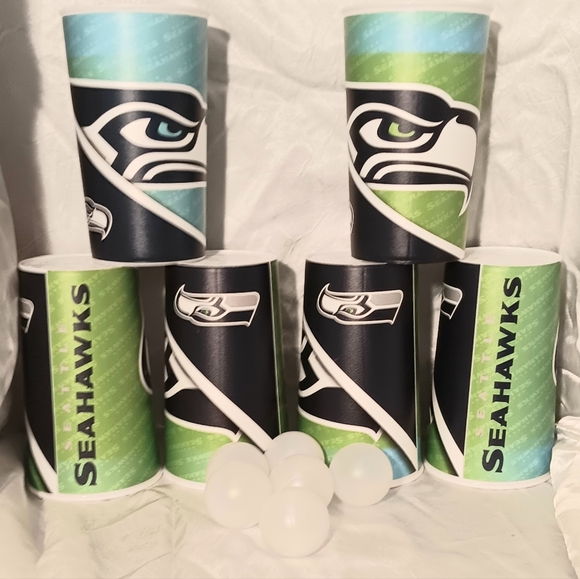 Seattle Seahawks 22oz Cups (6) and 6 pong balls - Picture 3 of 5